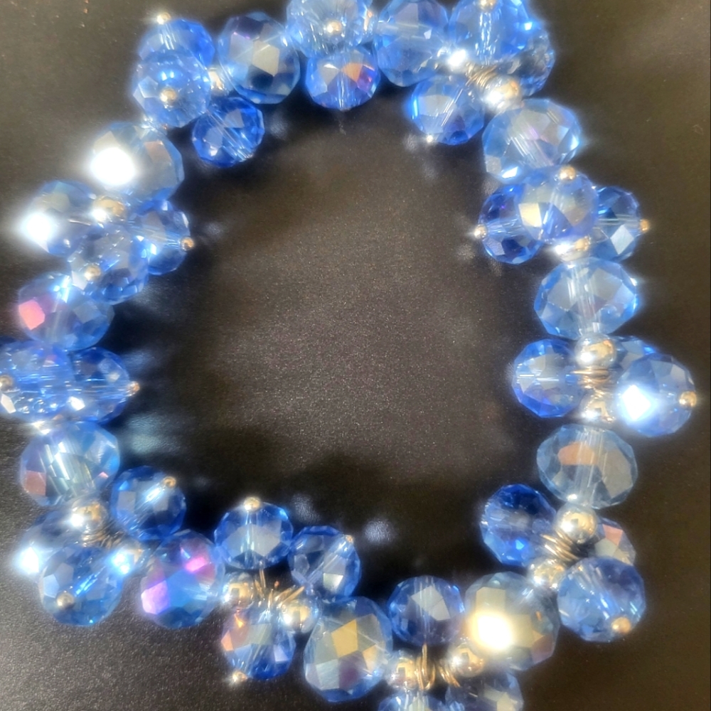 Blue, beaded, bracelet.